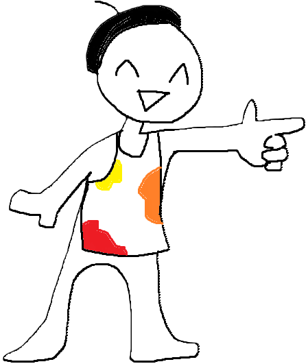 An mspaint drawing of a painter pointing to the right